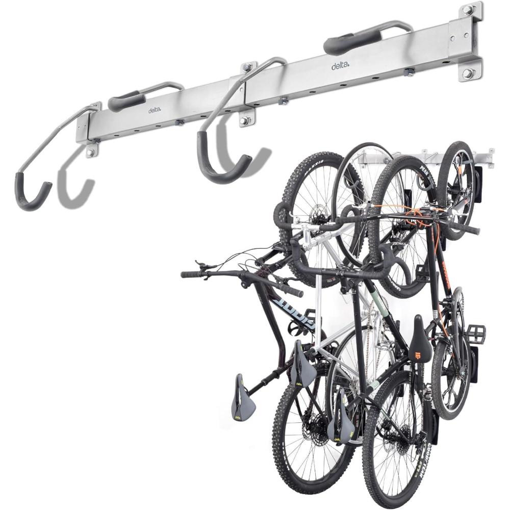 imageGarage Bike Rack Wall Mount 4Bike by Delta Cycle  Hanging Bicycle Rail Rack for Home ampamp Storage Shed  Hook Hanger for Mountain Road BMX ampamp Gravel Bikes  Ebike Compatible ampamp Holds up to 300 lbsAdjustable