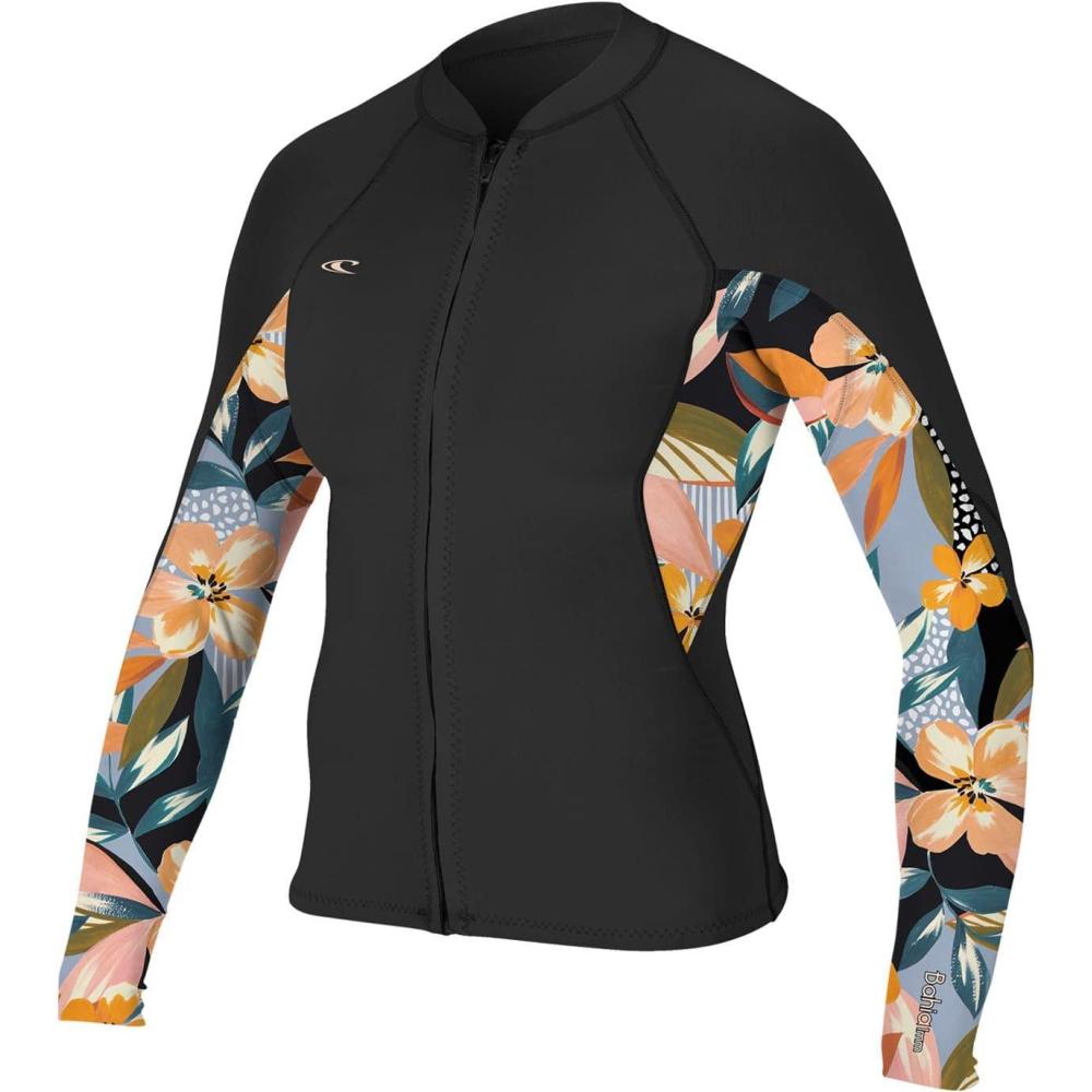 imageONeill Wetsuits Womens 1 mm Bahia Front Zip JacketBlackDemiflorBlack