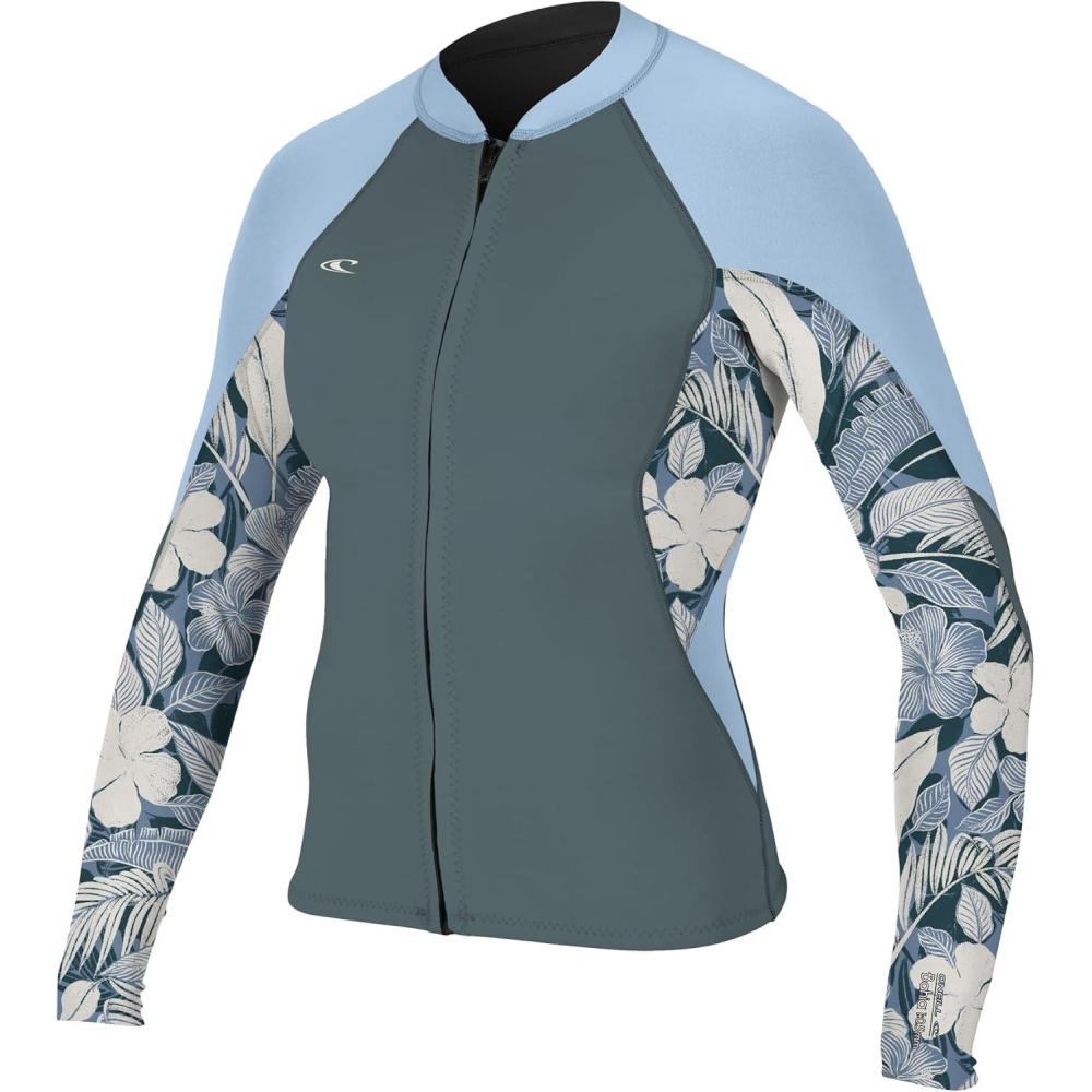 imageONeill Wetsuits Womens 1 mm Bahia Front Zip JacketShadePalmento TropicalFaded Denim