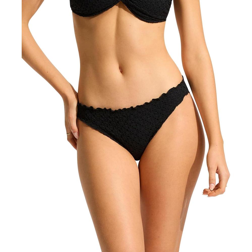 imageSeafolly Womens Standard Hipster Full Coverage Bikini Bottom SwimsuitDaydreamer Black