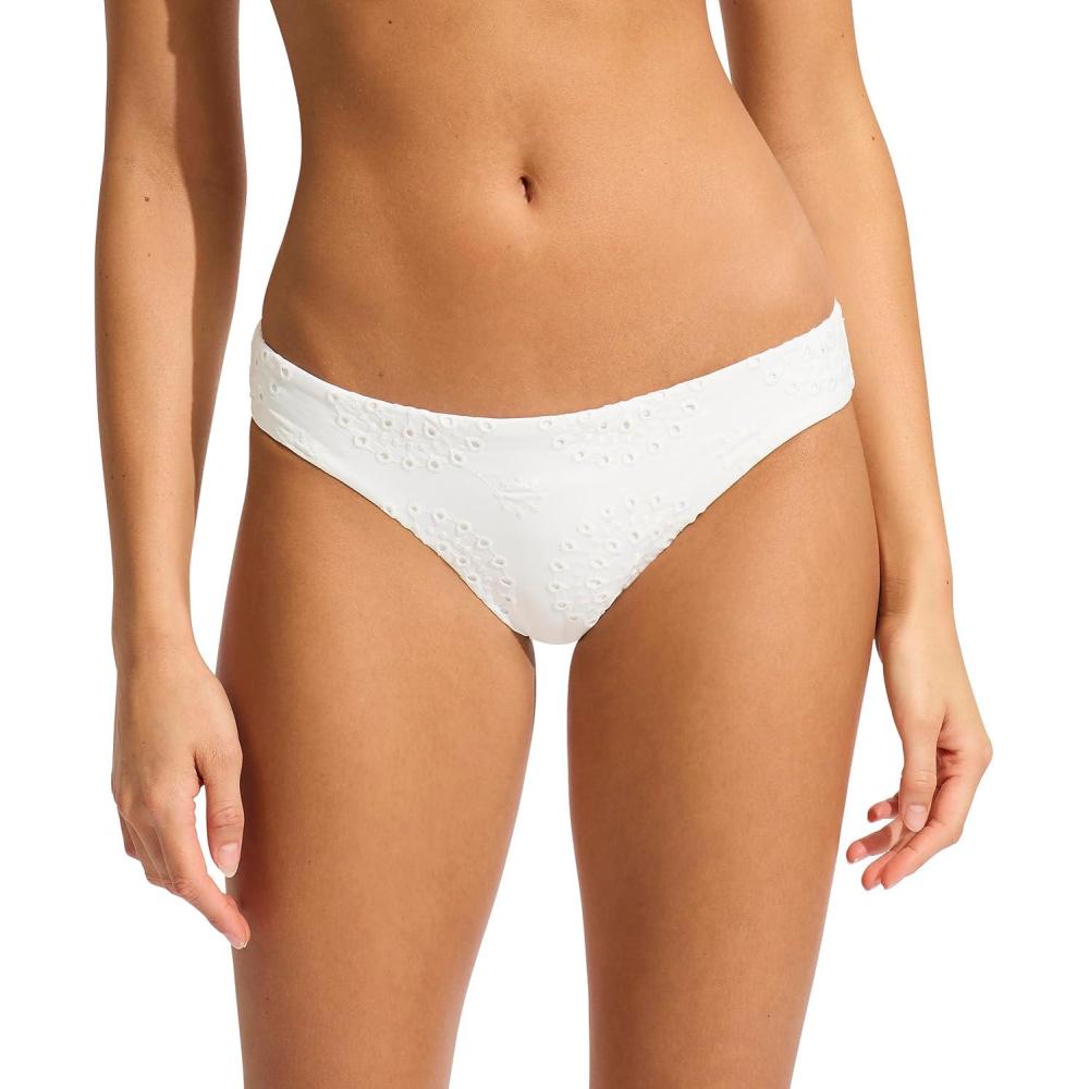 imageSeafolly Womens Standard Hipster Full Coverage Bikini Bottom SwimsuitLulu White