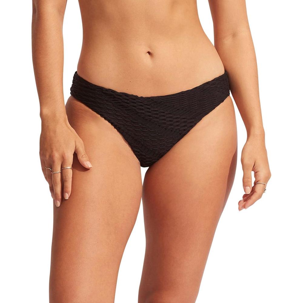 imageSeafolly Womens Standard Hipster Full Coverage Bikini Bottom SwimsuitMarrakesh Black