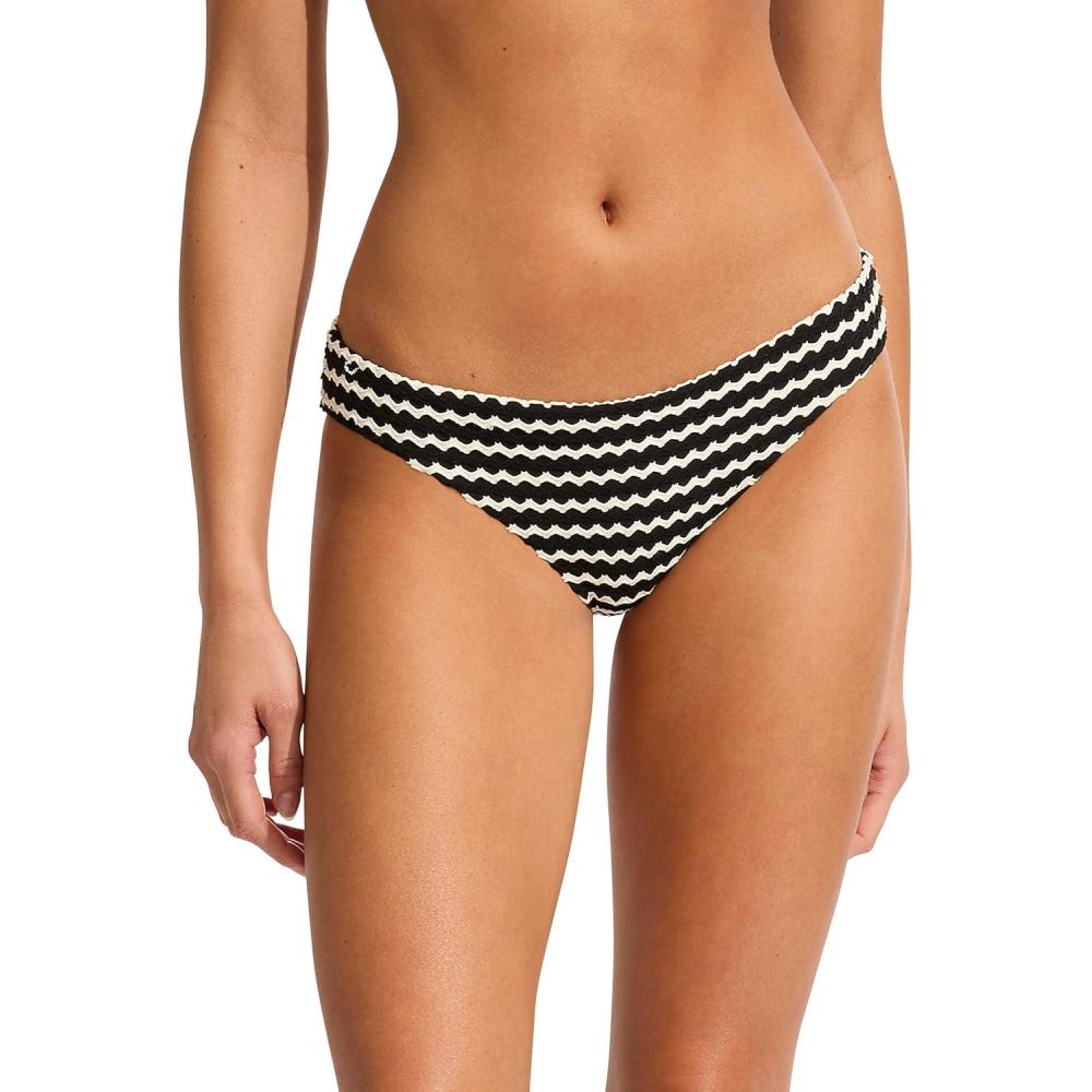 imageSeafolly Womens Standard Hipster Full Coverage Bikini Bottom SwimsuitMesh Effect Black