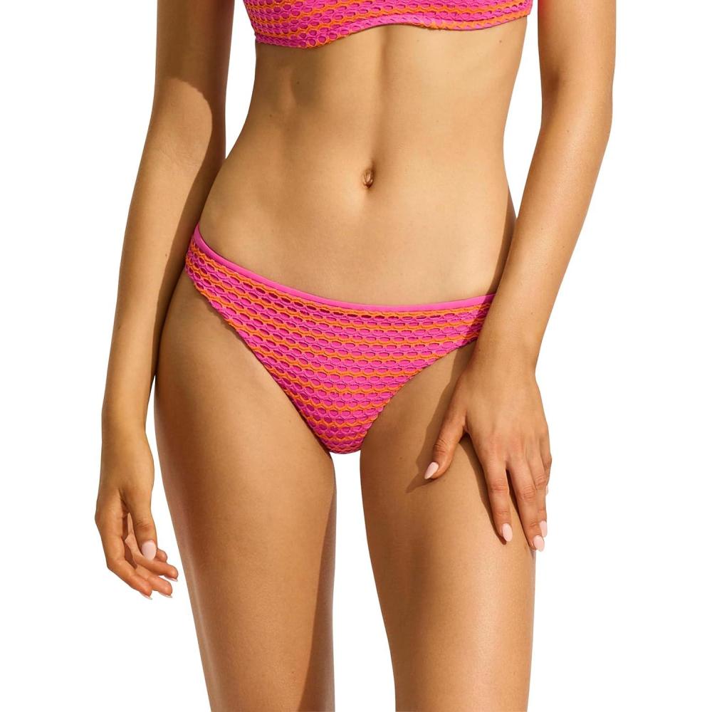 imageSeafolly Womens Standard Hipster Full Coverage Bikini Bottom SwimsuitMesh Effect Hot Pink