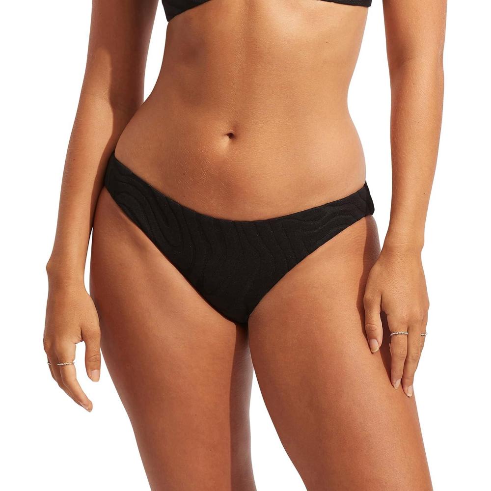 imageSeafolly Womens Standard Hipster Full Coverage Bikini Bottom SwimsuitSecond Wave Black