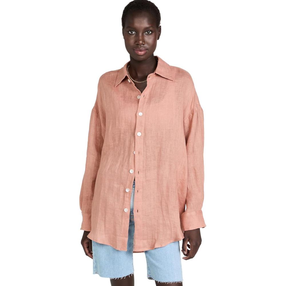 imageVitamin A Womens Swimwear Swimwear Playa Linen Boyfriend Shirt Swimsuit Cover UpEcolinen Gauze Desert