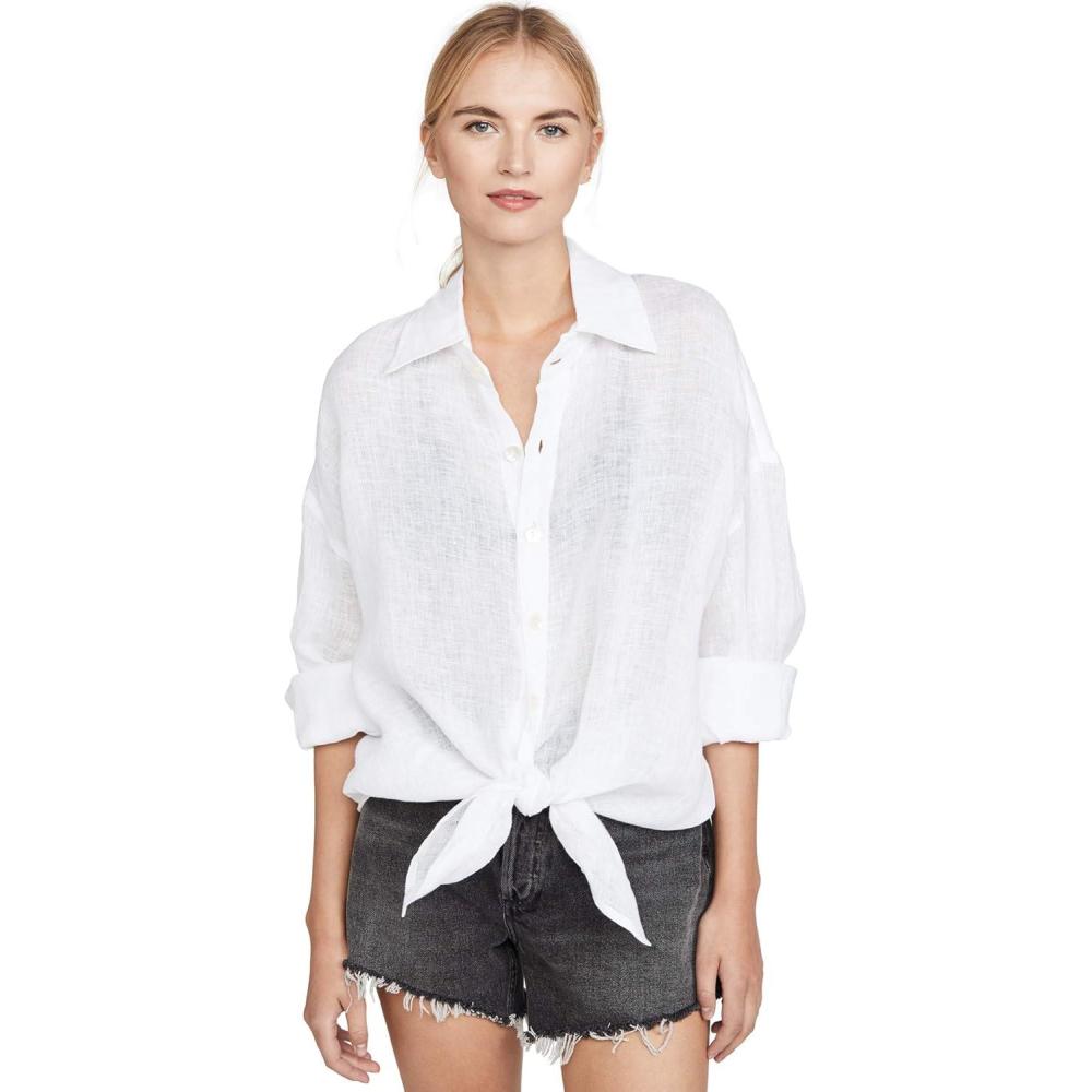 imageVitamin A Womens Swimwear Swimwear Playa Linen Boyfriend Shirt Swimsuit Cover UpEcolinen Gauze White