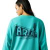 ARIAT Womens Canvas Oversized T-Shirt(Blue Turquoise)