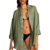 Vitamin A Women’s Swimwear Swimwear Playa Linen Boyfriend Shirt Swimsuit Cover Up(Agave)