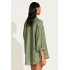 Vitamin A Women’s Swimwear Swimwear Playa Linen Boyfriend Shirt Swimsuit Cover Up(Agave)