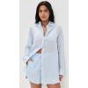 Vitamin A Women’s Swimwear Swimwear Playa Linen Boyfriend Shirt Swimsuit Cover Up(Celeste)