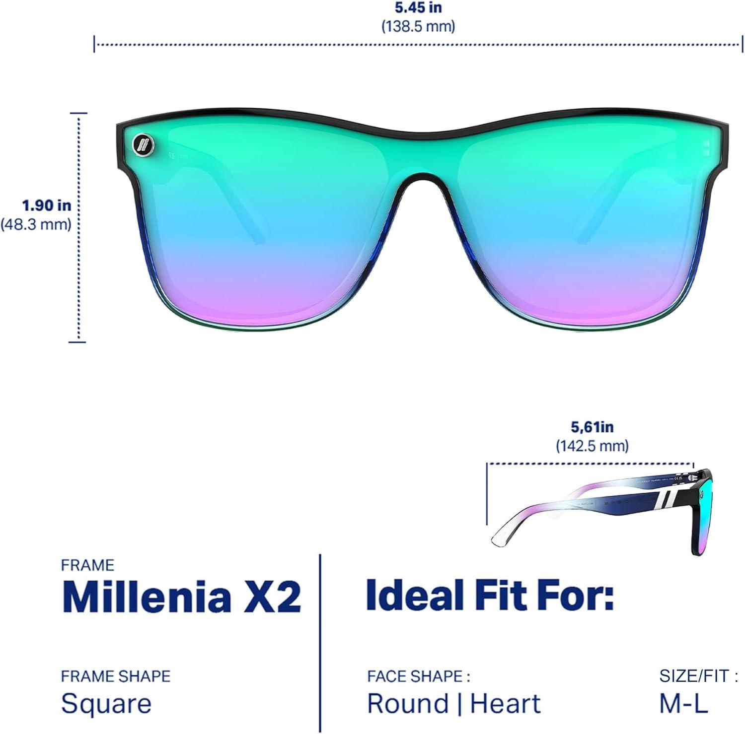 imageBlenders Eyewear Millenia X2 Polarized Sunglasses Flat Mirrored Lens 100 UV Protection For Men ampamp WomenBlack Forest