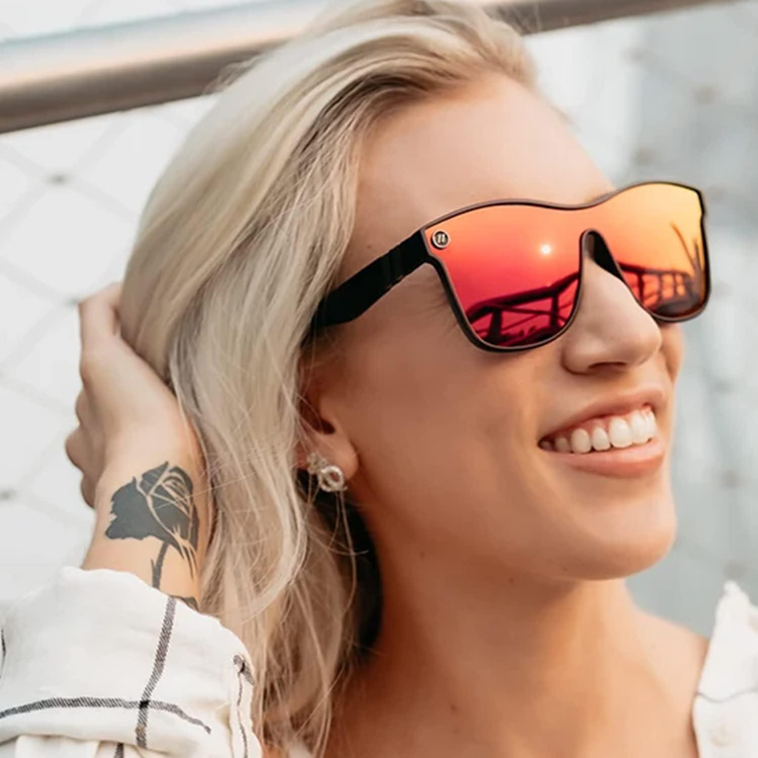 imageBlenders Eyewear Millenia X2 Polarized Sunglasses Flat Mirrored Lens 100 UV Protection For Men ampamp WomenCrimson Night