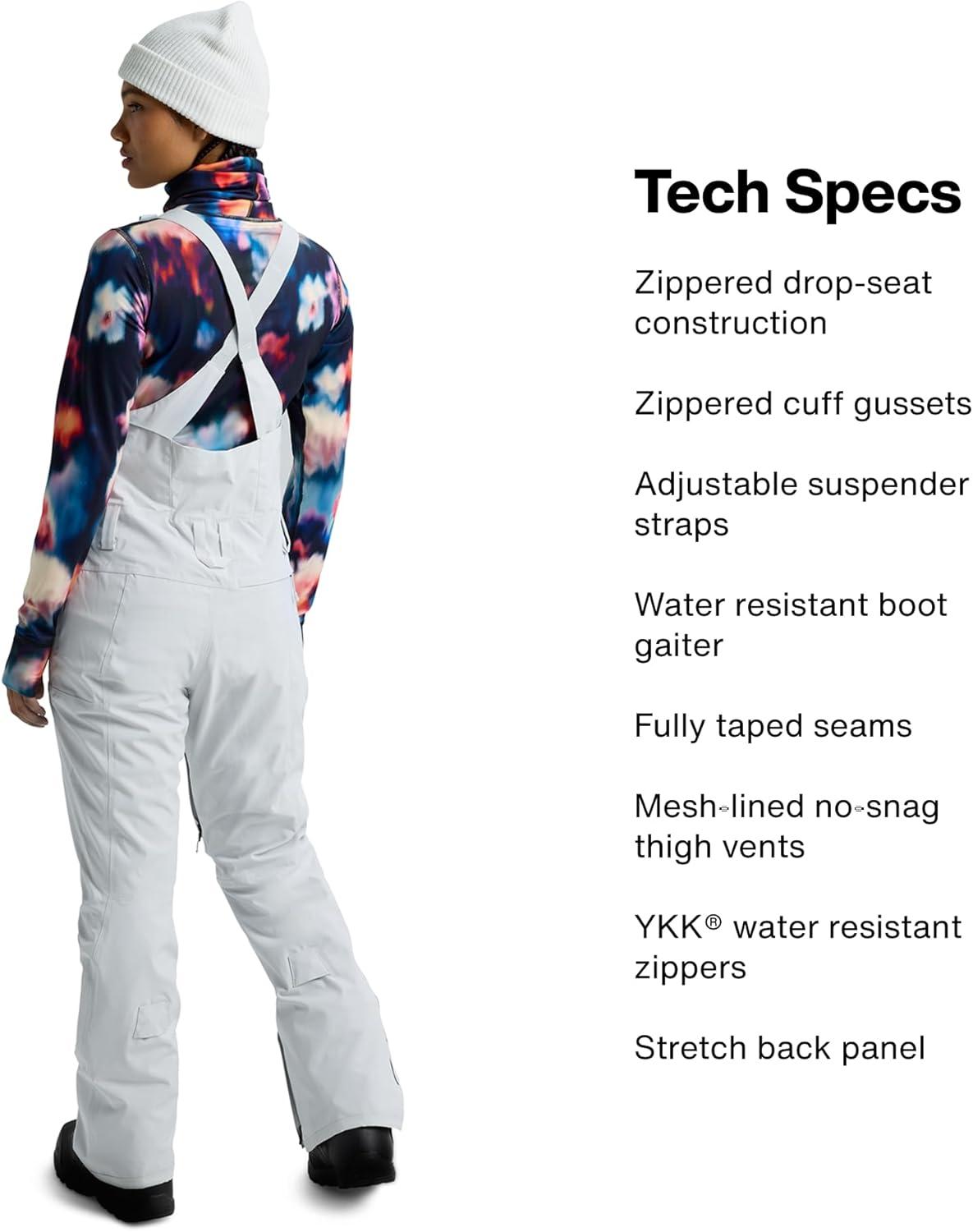 imageBurton Womens Reserve 2Layer Stretch Bib Pants Waterproof Winter Snowboard Bib Pants with Stretch FitGray Cloud