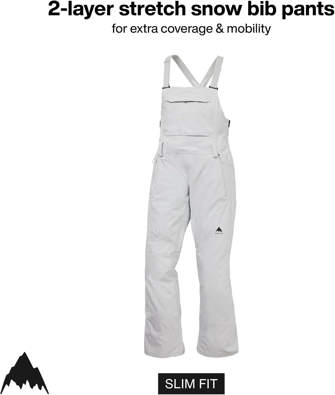 imageBurton Womens Reserve 2Layer Stretch Bib Pants Waterproof Winter Snowboard Bib Pants with Stretch FitGray Cloud