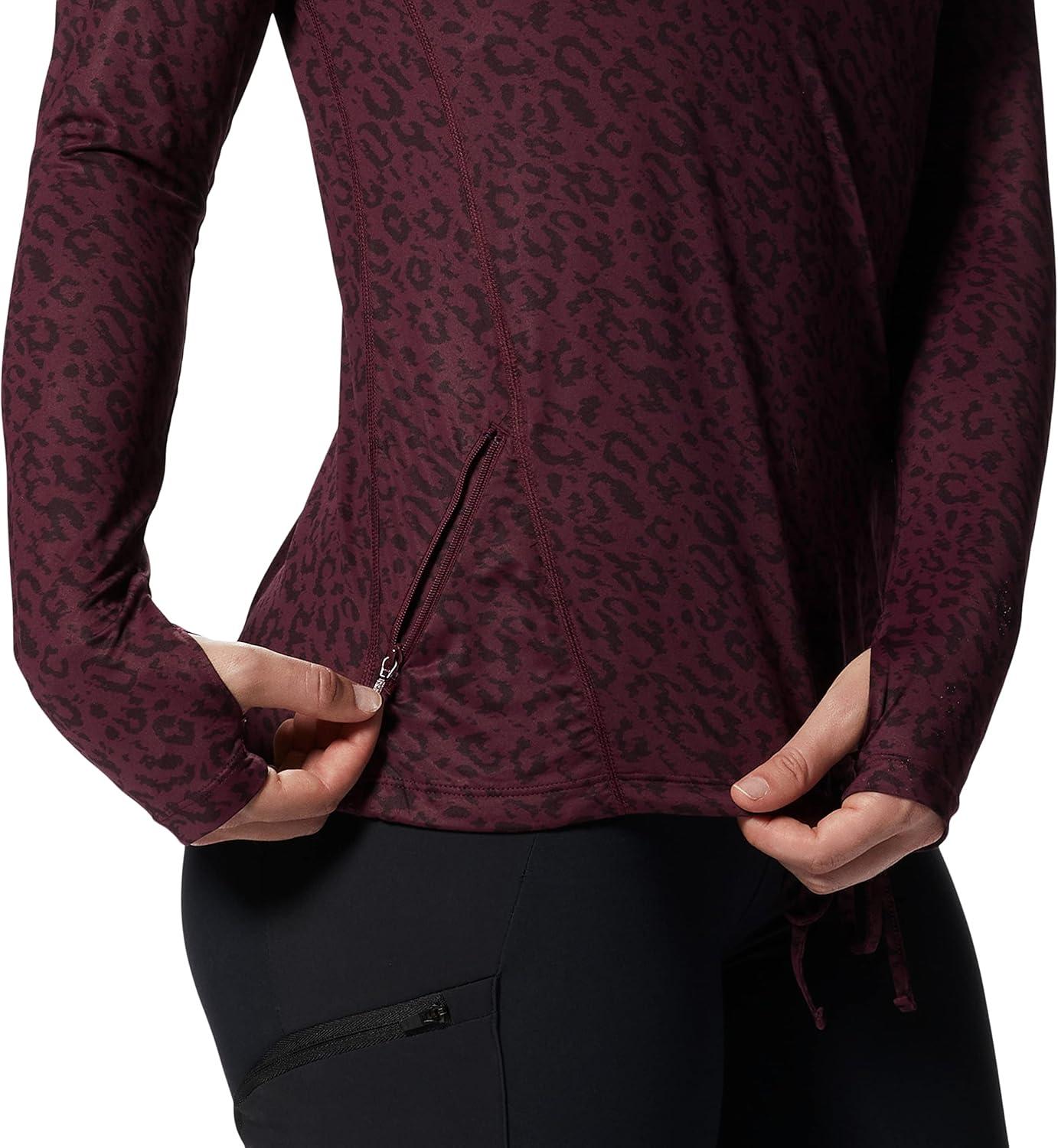 imageMountain Hardwear Womens Crater Lake Long Sleeve Hoody for Hiking Camping Backpacking and Casual WearCocoa Red Wildcat Print