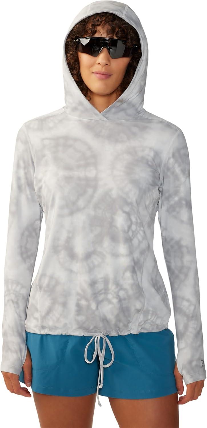 imageMountain Hardwear Womens Crater Lake Long Sleeve Hoody for Hiking Camping Backpacking and Casual WearGrey Ice Spore Dye Print