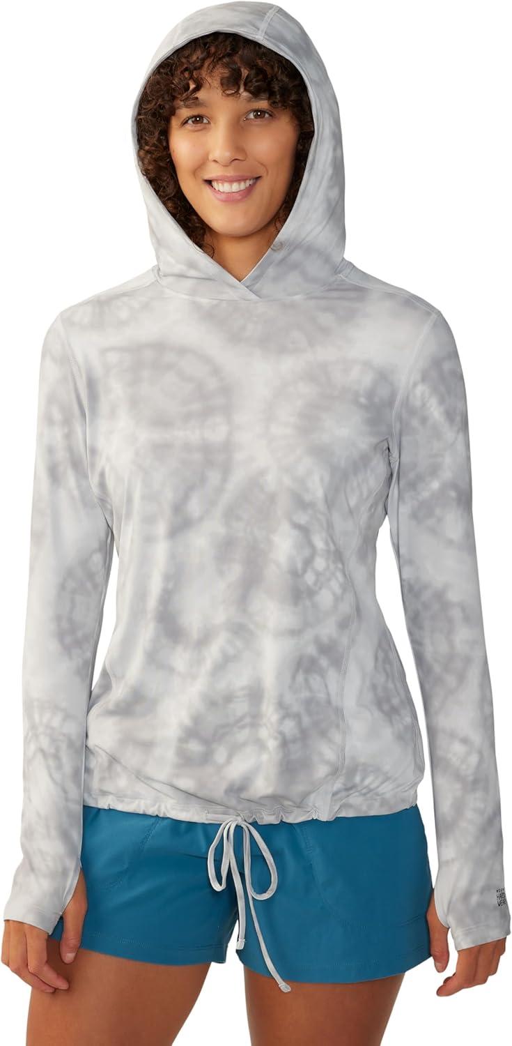 imageMountain Hardwear Womens Crater Lake Long Sleeve Hoody for Hiking Camping Backpacking and Casual WearGrey Ice Spore Dye Print