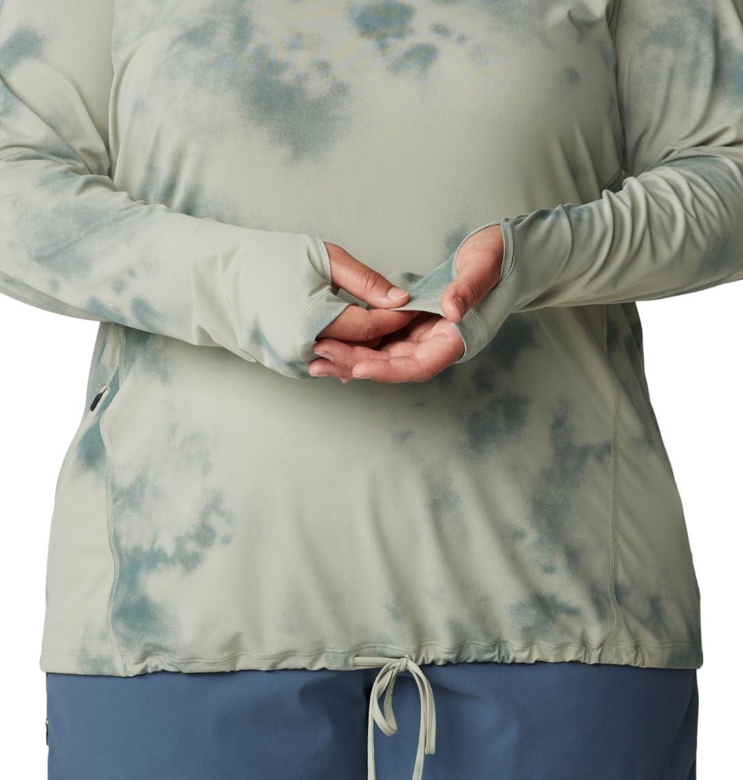 imageMountain Hardwear Womens Crater Lake Long Sleeve Hoody for Hiking Camping Backpacking and Casual WearWhite Sage Clouds Print