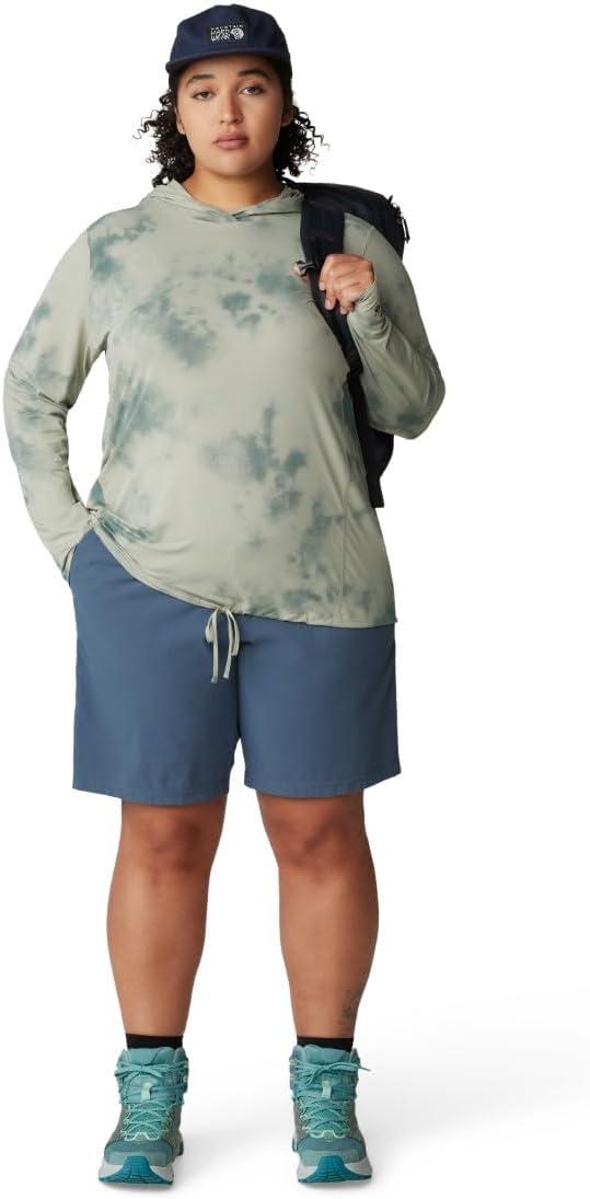 imageMountain Hardwear Womens Crater Lake Long Sleeve Hoody for Hiking Camping Backpacking and Casual WearWhite Sage Clouds Print