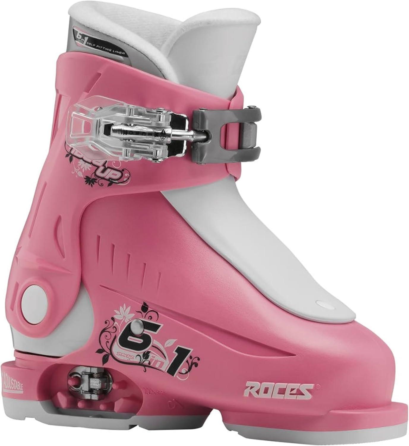 imageRoces IDEA UP Adjustable Ski Boots for Kids Youth ampamp Toddler Ski Boots with Single Buckle Expandable Downhill Ski Boots for Growing Feet Girls ampamp Boys SizesDeep PinkWhite