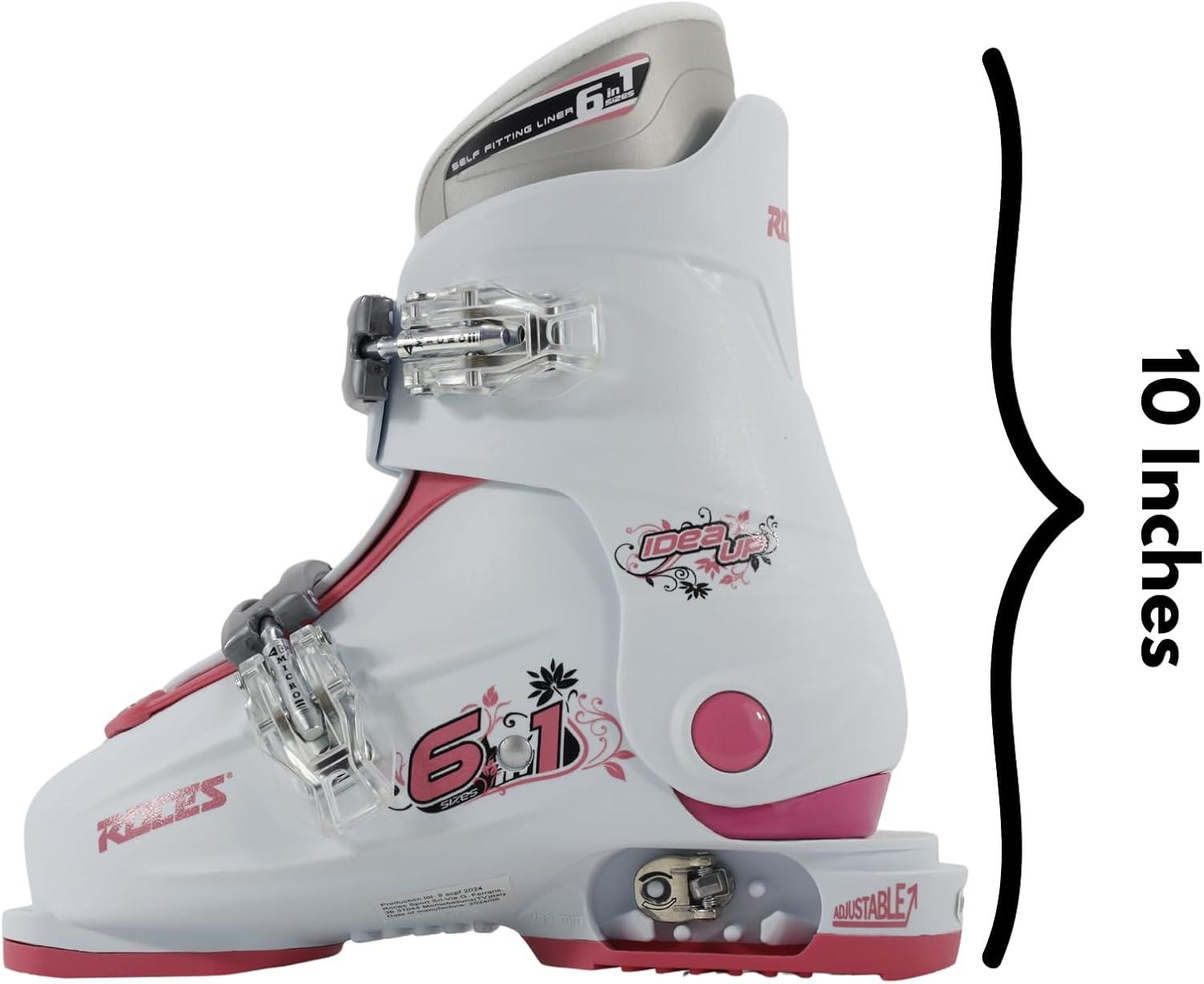 imageRoces IDEA UP Adjustable Ski Boots for Kids Youth ampamp Toddler Ski Boots with Single Buckle Expandable Downhill Ski Boots for Growing Feet Girls ampamp Boys SizesWhiteDeep Pink