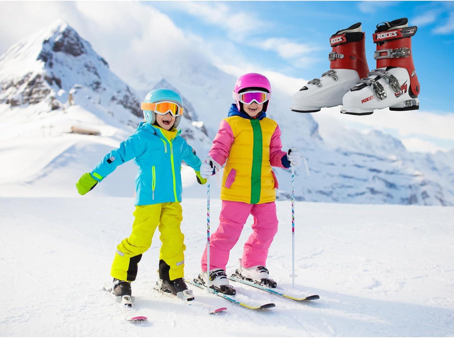 imageRoces IDEA UP Adjustable Ski Boots for Kids Youth ampamp Toddler Ski Boots with Single Buckle Expandable Downhill Ski Boots for Growing Feet Girls ampamp Boys SizesWhiteRedBlack