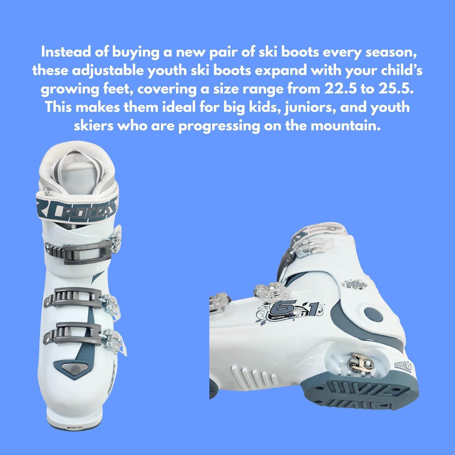 imageRoces IDEA UP Adjustable Ski Boots for Kids Youth ampamp Toddler Ski Boots with Single Buckle Expandable Downhill Ski Boots for Growing Feet Girls ampamp Boys SizesWhiteTeal