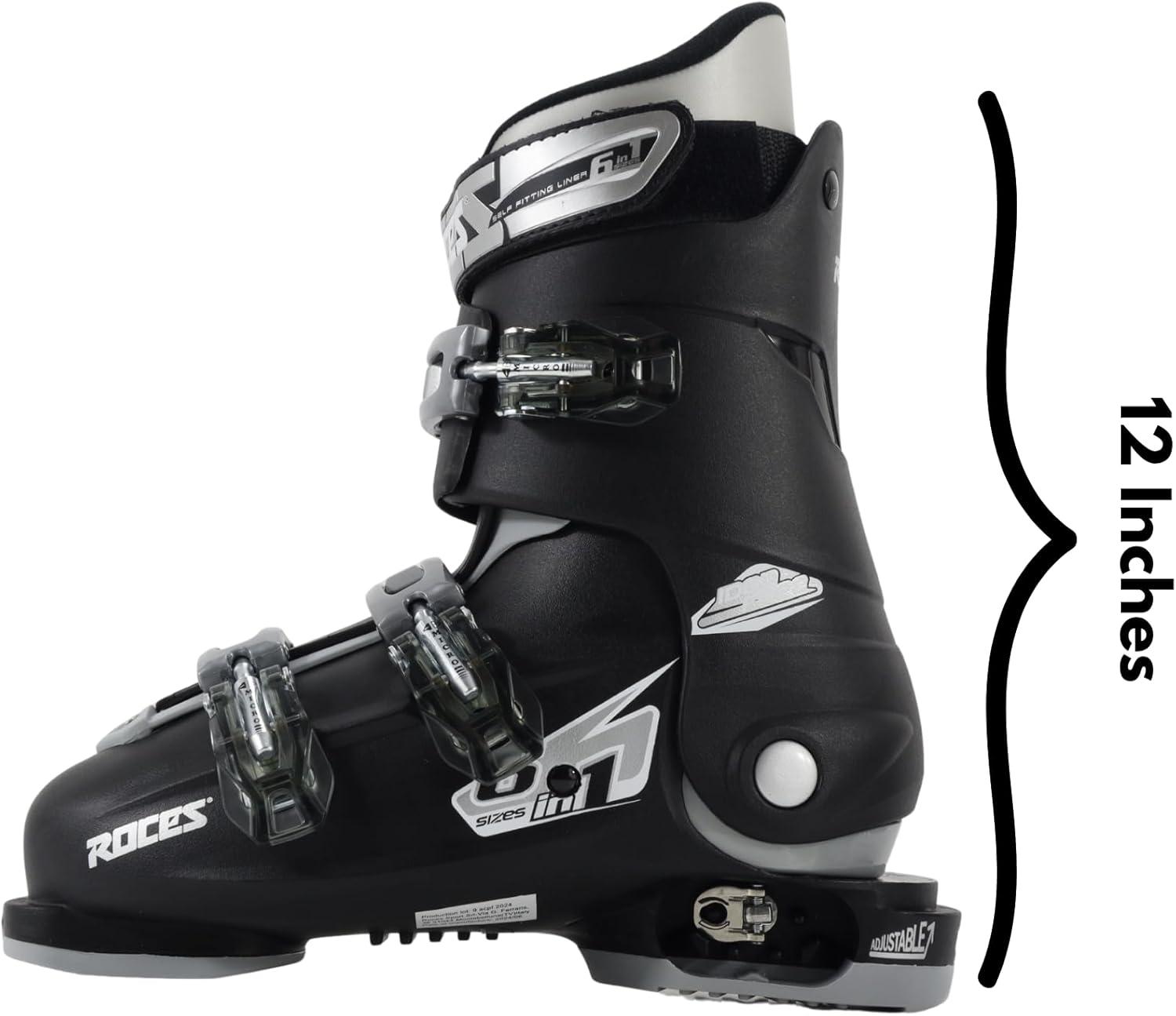 imageRoces IDEA UP Adjustable Ski Boots for Kids Youth ampamp Toddler Ski Boots with Single Buckle Expandable Downhill Ski Boots for Growing Feet Girls ampamp Boys SizesBlackSilver