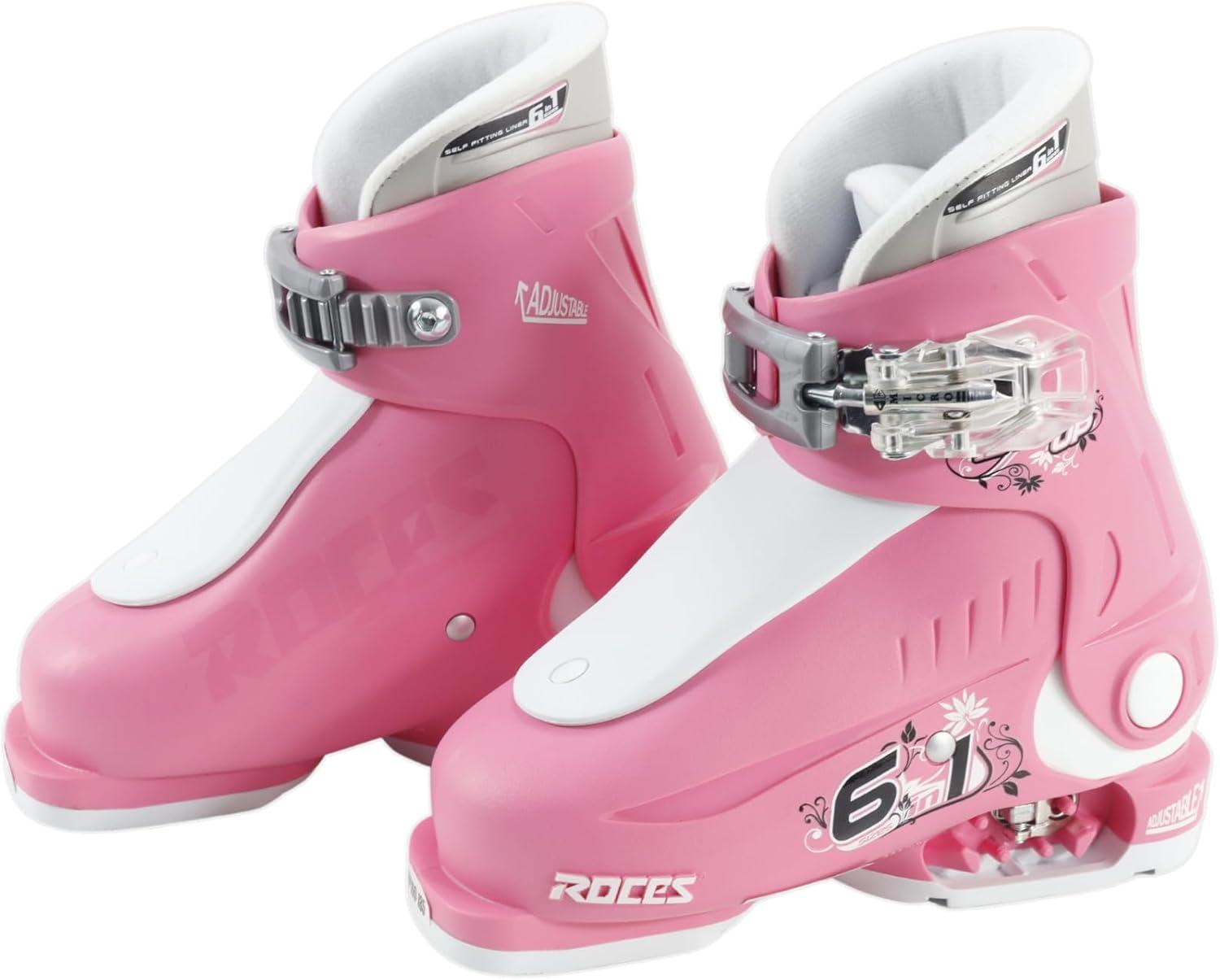 imageRoces IDEA UP Adjustable Ski Boots for Kids Youth ampamp Toddler Ski Boots with Single Buckle Expandable Downhill Ski Boots for Growing Feet Girls ampamp Boys SizesDeep PinkWhite
