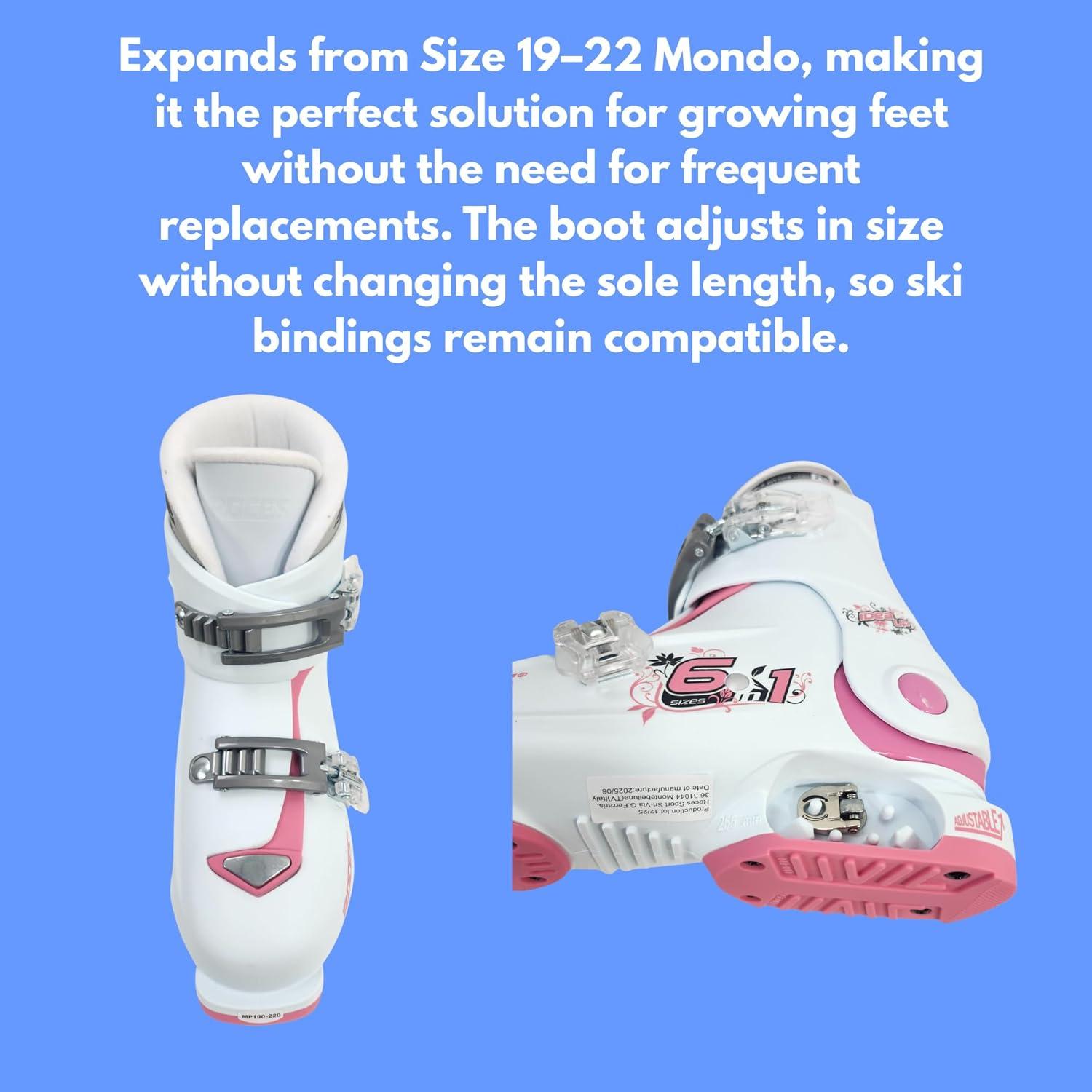 imageRoces IDEA UP Adjustable Ski Boots for Kids Youth ampamp Toddler Ski Boots with Single Buckle Expandable Downhill Ski Boots for Growing Feet Girls ampamp Boys SizesWhiteDeep Pink