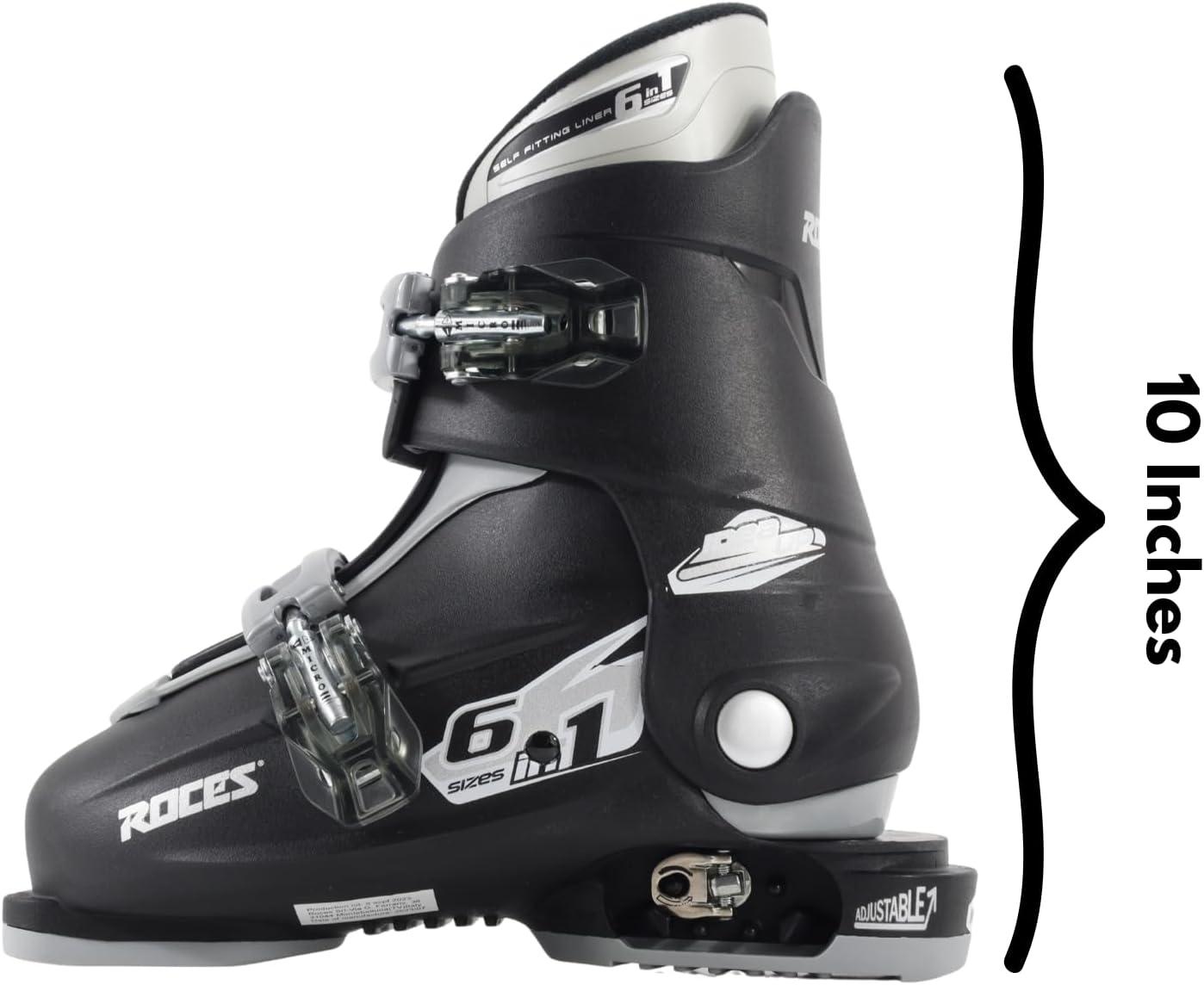 imageRoces IDEA UP Adjustable Ski Boots for Kids Youth ampamp Toddler Ski Boots with Single Buckle Expandable Downhill Ski Boots for Growing Feet Girls ampamp Boys SizesBlackSilver