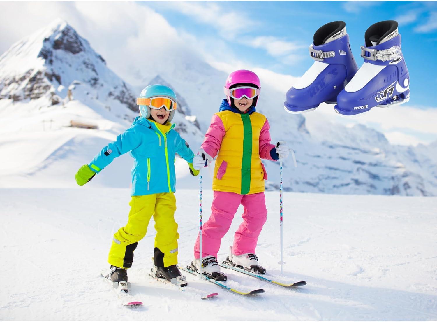 imageRoces IDEA UP Adjustable Ski Boots for Kids Youth ampamp Toddler Ski Boots with Single Buckle Expandable Downhill Ski Boots for Growing Feet Girls ampamp Boys SizesBlueWhite