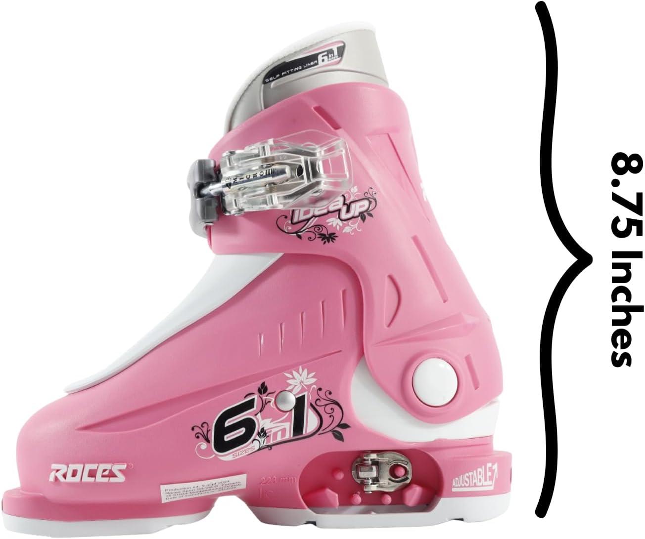 imageRoces IDEA UP Adjustable Ski Boots for Kids Youth ampamp Toddler Ski Boots with Single Buckle Expandable Downhill Ski Boots for Growing Feet Girls ampamp Boys SizesDeep PinkWhite