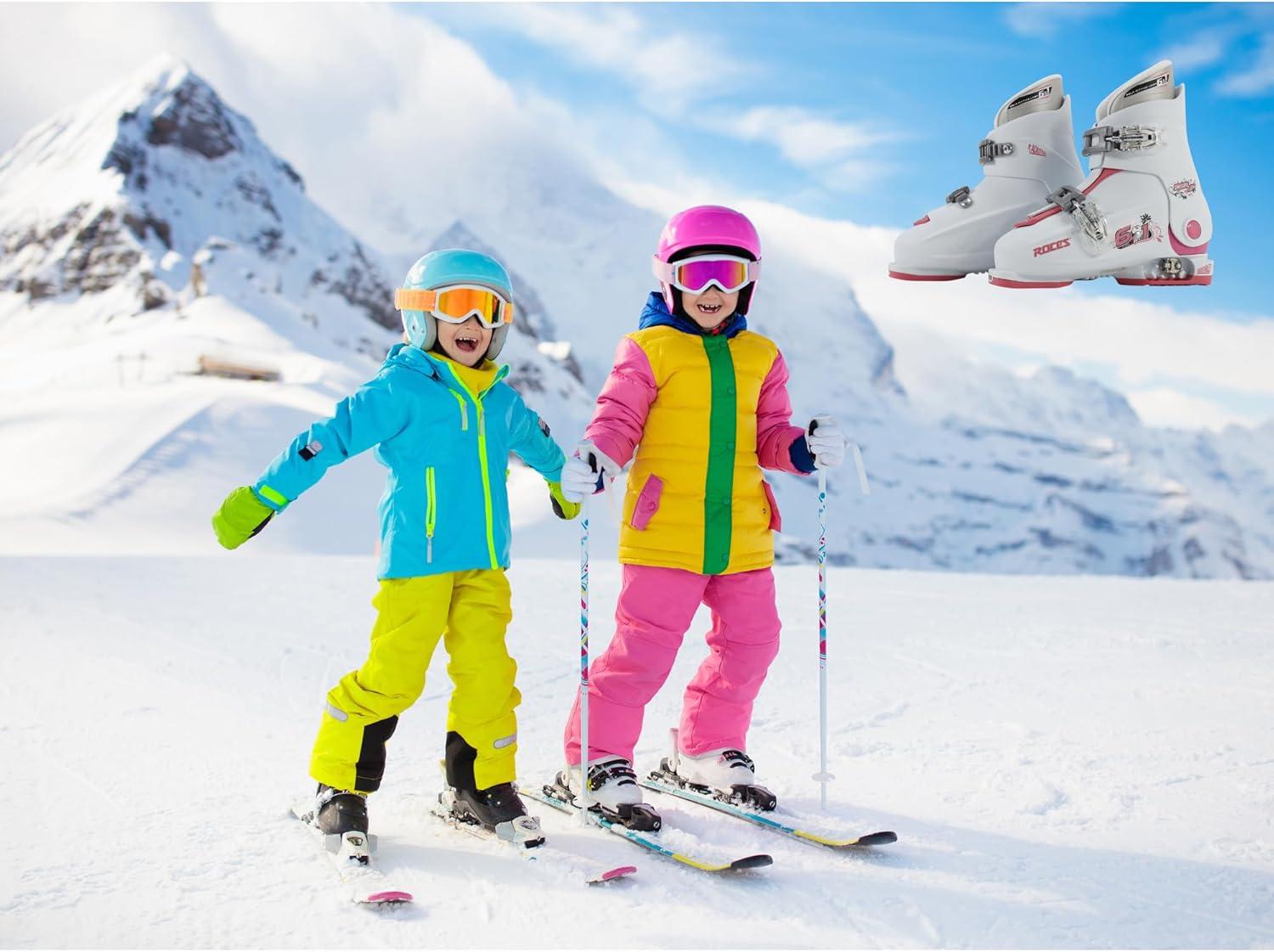 imageRoces IDEA UP Adjustable Ski Boots for Kids Youth ampamp Toddler Ski Boots with Single Buckle Expandable Downhill Ski Boots for Growing Feet Girls ampamp Boys SizesWhiteDeep Pink