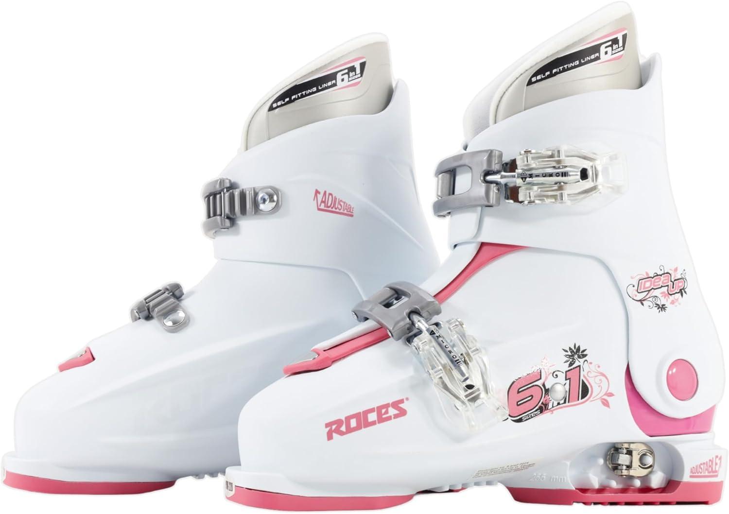 imageRoces IDEA UP Adjustable Ski Boots for Kids Youth ampamp Toddler Ski Boots with Single Buckle Expandable Downhill Ski Boots for Growing Feet Girls ampamp Boys SizesWhiteDeep Pink