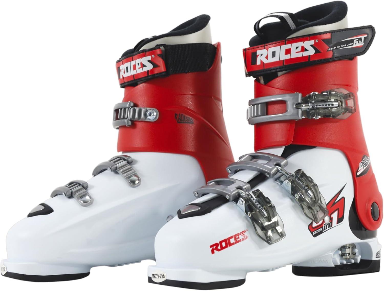 imageRoces IDEA UP Adjustable Ski Boots for Kids Youth ampamp Toddler Ski Boots with Single Buckle Expandable Downhill Ski Boots for Growing Feet Girls ampamp Boys SizesWhiteRedBlack