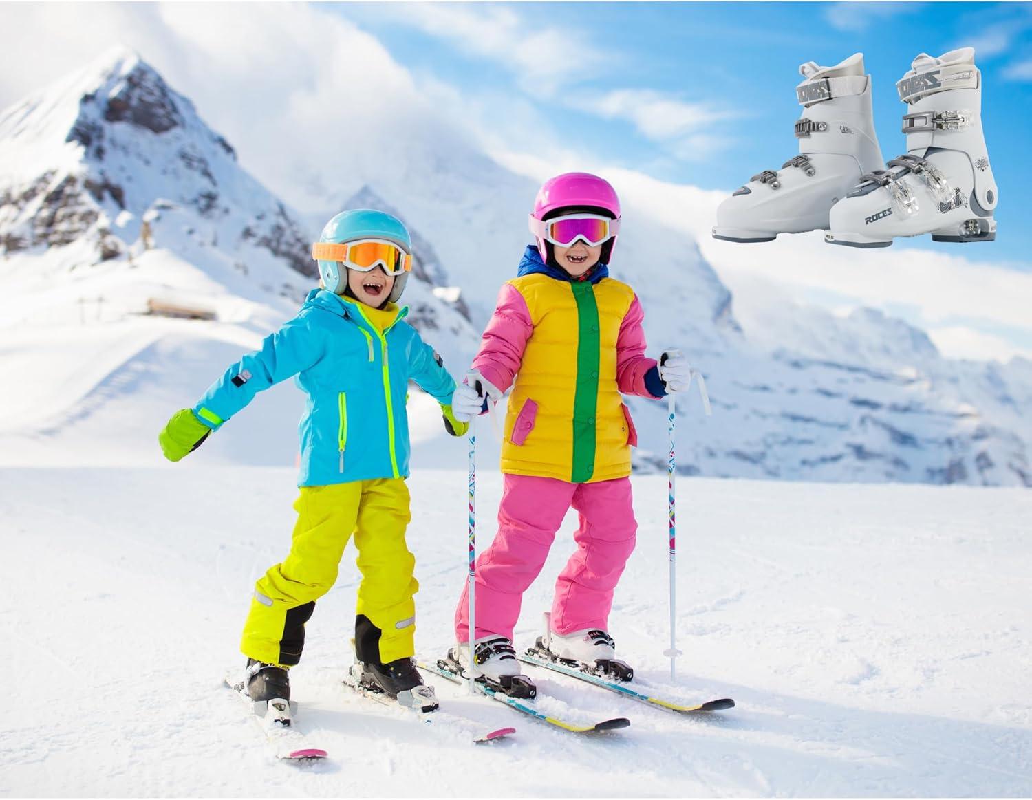 imageRoces IDEA UP Adjustable Ski Boots for Kids Youth ampamp Toddler Ski Boots with Single Buckle Expandable Downhill Ski Boots for Growing Feet Girls ampamp Boys SizesWhiteTeal