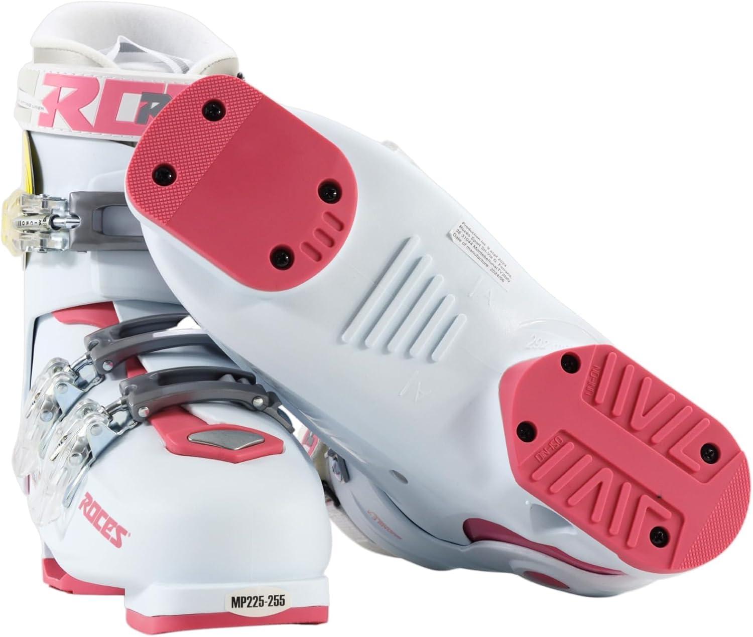 imageRoces IDEA UP Adjustable Ski Boots for Kids Youth ampamp Toddler Ski Boots with Single Buckle Expandable Downhill Ski Boots for Growing Feet Girls ampamp Boys SizesWhiteDeep Pink