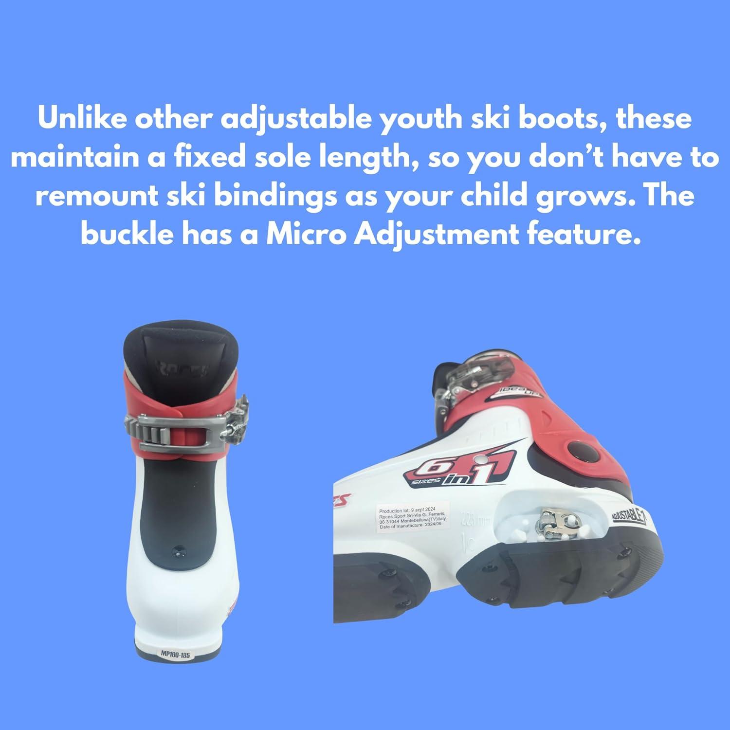 imageRoces IDEA UP Adjustable Ski Boots for Kids Youth ampamp Toddler Ski Boots with Single Buckle Expandable Downhill Ski Boots for Growing Feet Girls ampamp Boys SizesWhiteRedBlack