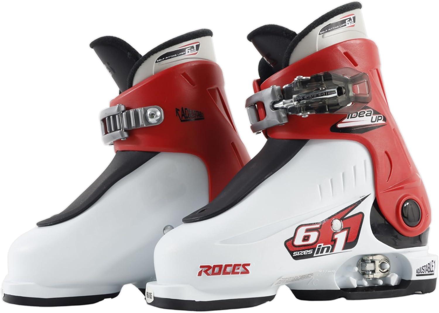 imageRoces IDEA UP Adjustable Ski Boots for Kids Youth ampamp Toddler Ski Boots with Single Buckle Expandable Downhill Ski Boots for Growing Feet Girls ampamp Boys SizesWhiteRedBlack