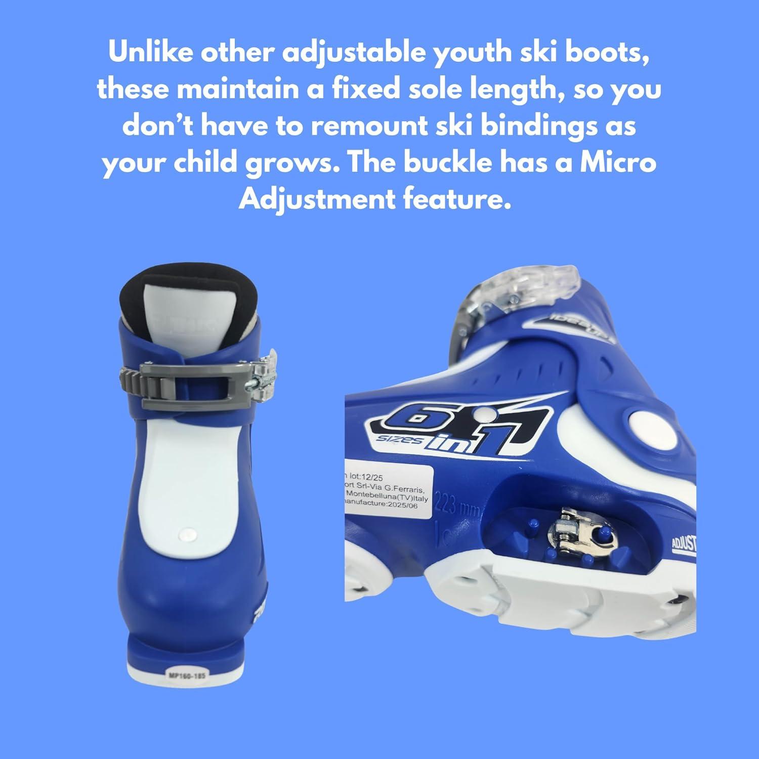 imageRoces IDEA UP Adjustable Ski Boots for Kids Youth ampamp Toddler Ski Boots with Single Buckle Expandable Downhill Ski Boots for Growing Feet Girls ampamp Boys SizesBlueWhite