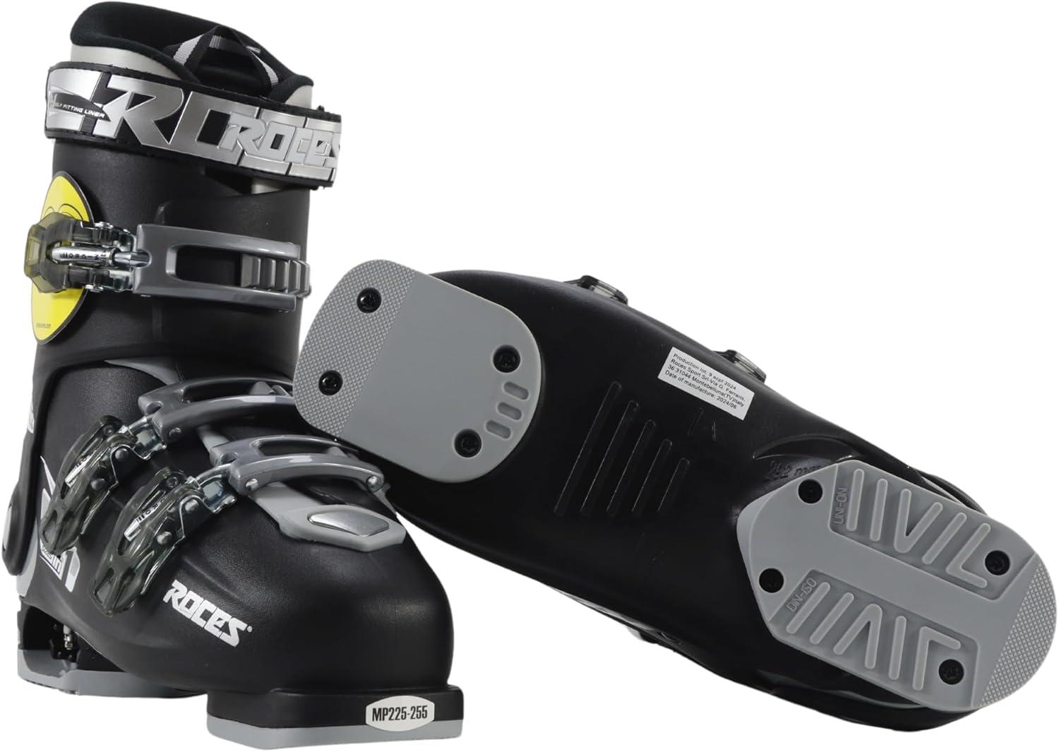 imageRoces IDEA UP Adjustable Ski Boots for Kids Youth ampamp Toddler Ski Boots with Single Buckle Expandable Downhill Ski Boots for Growing Feet Girls ampamp Boys SizesBlackSilver