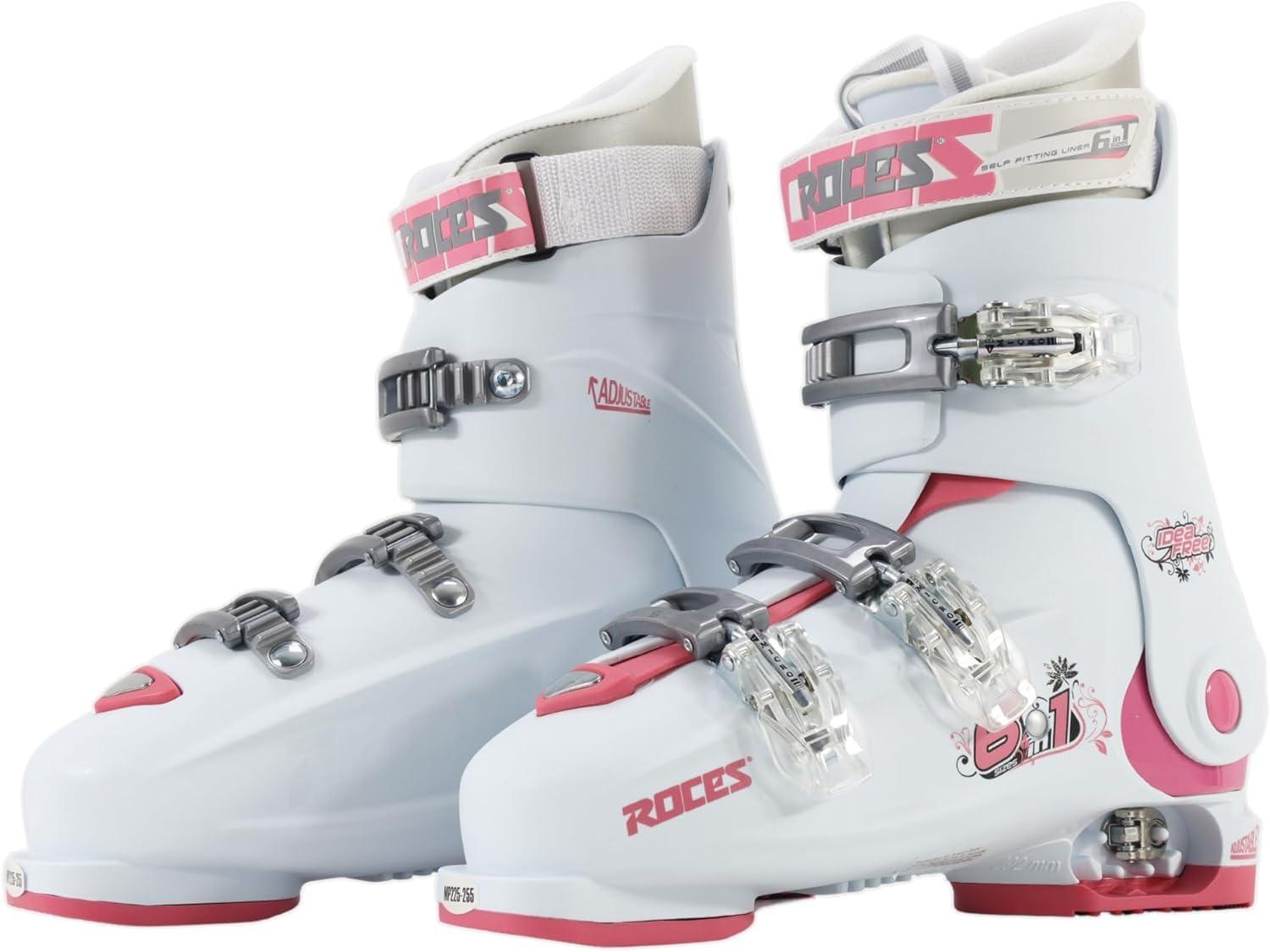 imageRoces IDEA UP Adjustable Ski Boots for Kids Youth ampamp Toddler Ski Boots with Single Buckle Expandable Downhill Ski Boots for Growing Feet Girls ampamp Boys SizesWhiteDeep Pink