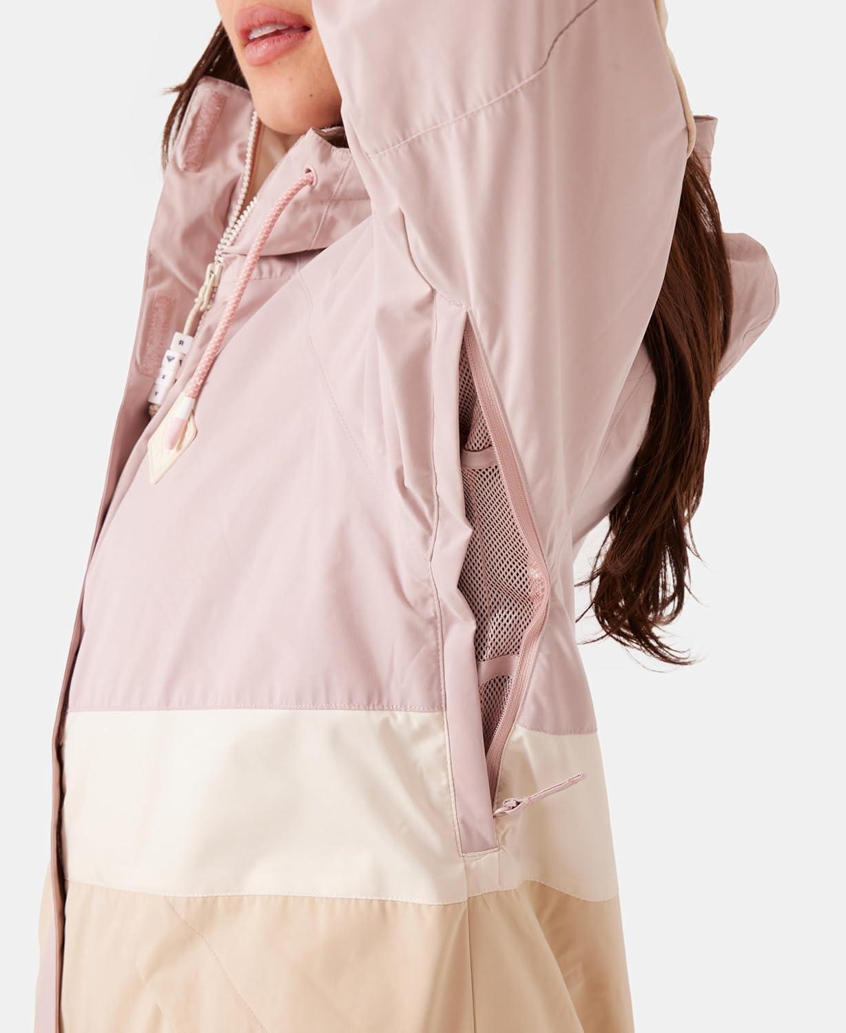 imageRoxy Womens High Ridge Hoodie Snowboard Jacket 10k Waterproof Insulated Ski JacketRose Combo