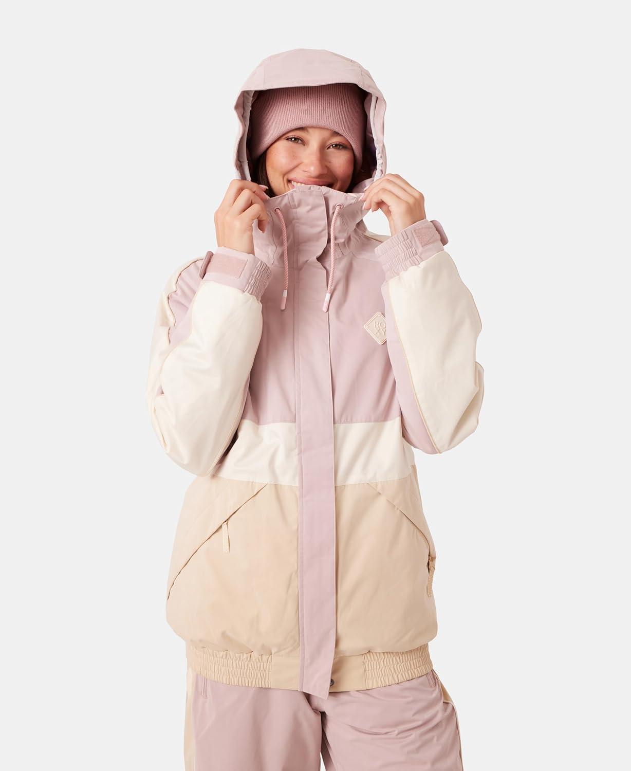 imageRoxy Womens High Ridge Hoodie Snowboard Jacket 10k Waterproof Insulated Ski JacketRose Combo