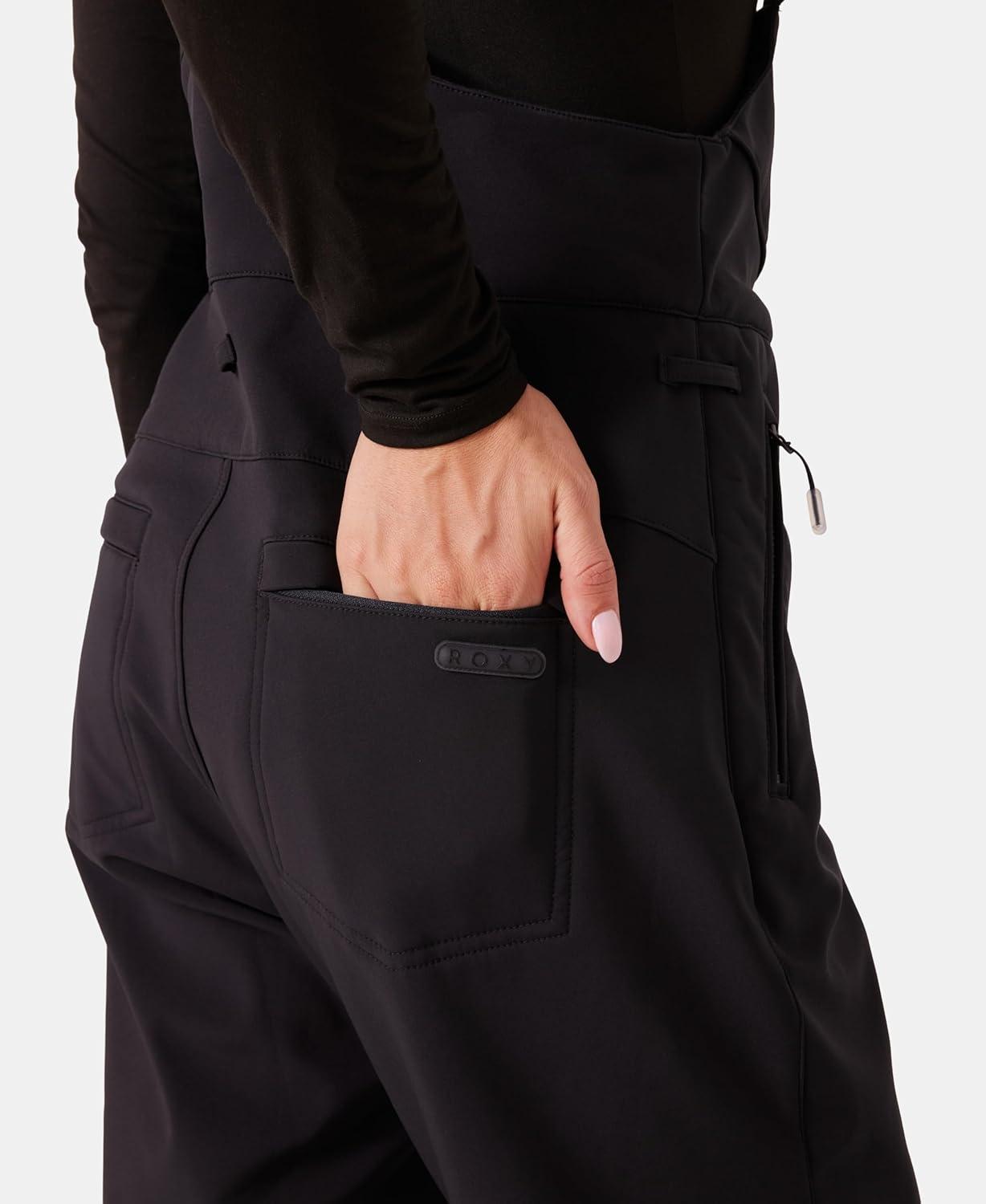 imageRoxy womens Summit Softshell Bib Pants 15k Waterproof Slim Fit Snow Bib Stretch Fabric Knee PaddingBlack