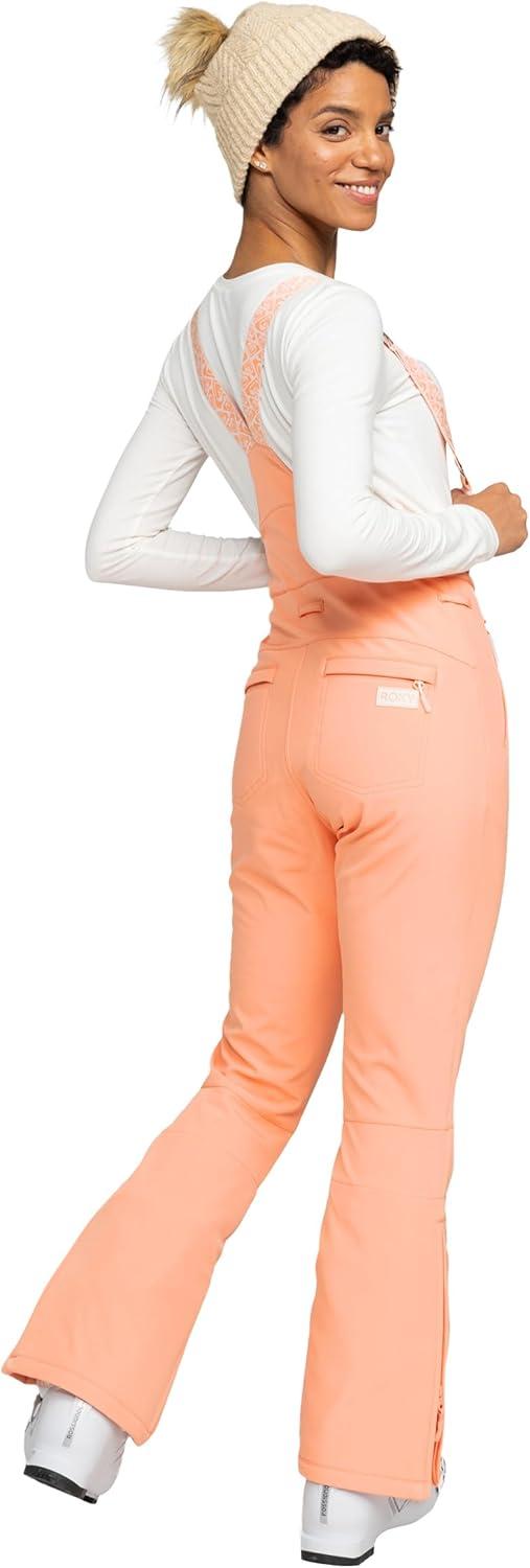 imageRoxy womens Summit Softshell Bib Pants 15k Waterproof Slim Fit Snow Bib Stretch Fabric Knee PaddingPink