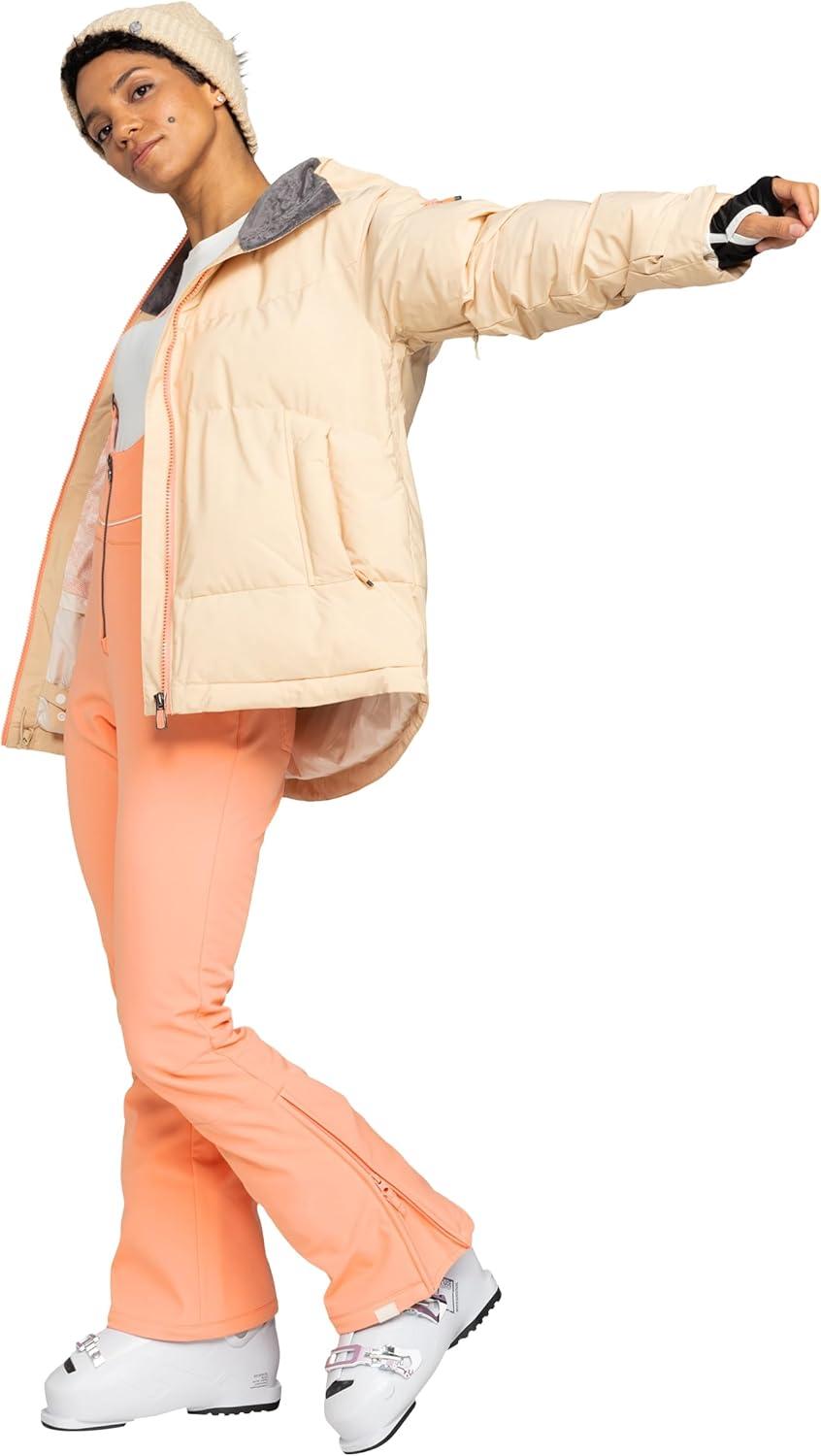 imageRoxy womens Summit Softshell Bib Pants 15k Waterproof Slim Fit Snow Bib Stretch Fabric Knee PaddingPink