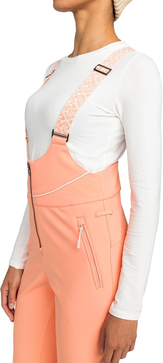 imageRoxy womens Summit Softshell Bib Pants 15k Waterproof Slim Fit Snow Bib Stretch Fabric Knee PaddingPink